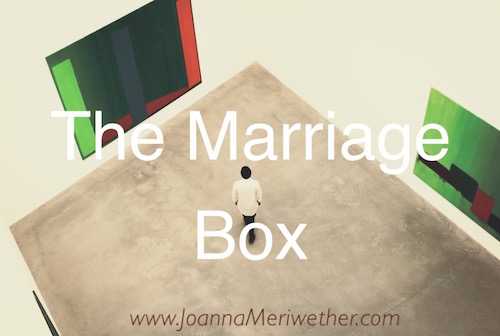 a person in an art studio with the words "the marriage box" on it