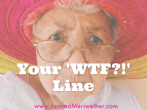an elderly caucasian woman with a hat and glasses and a quizzical look with the words "Your WTF? Line" across the bottom